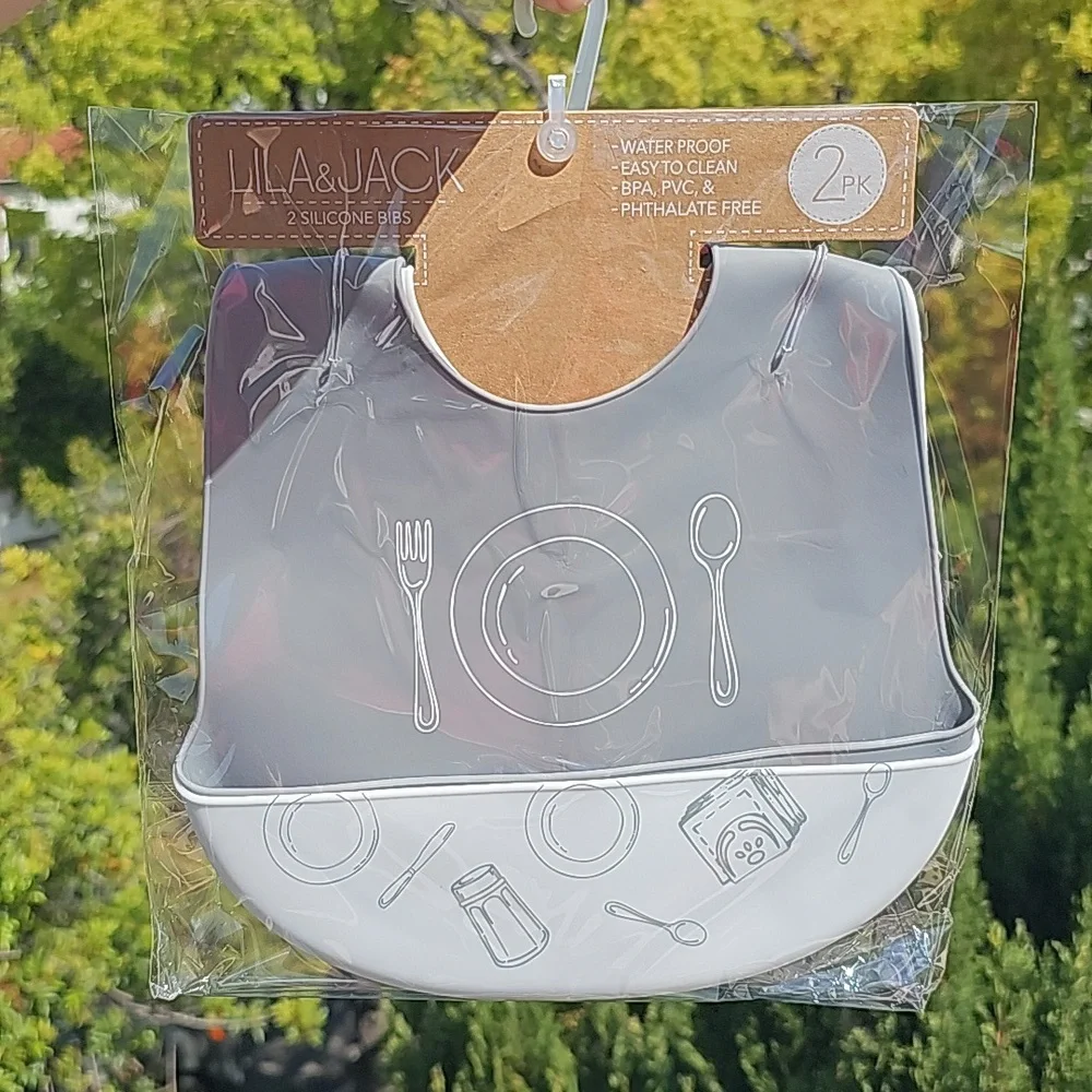 Lila & Jack 2-Pack Silicone Baby Bibs NWT Waterproof Feeding